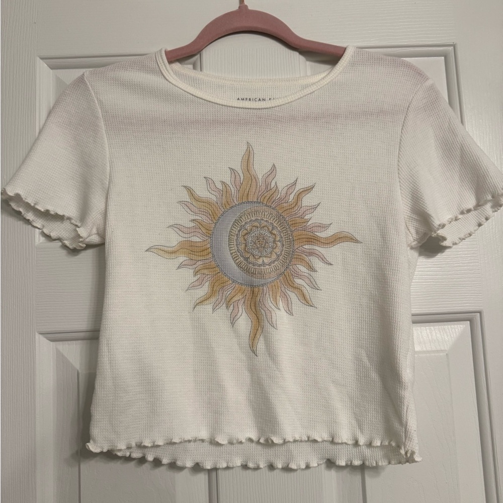 American Eagle Outfitters White Sun Graphic Baby Tee